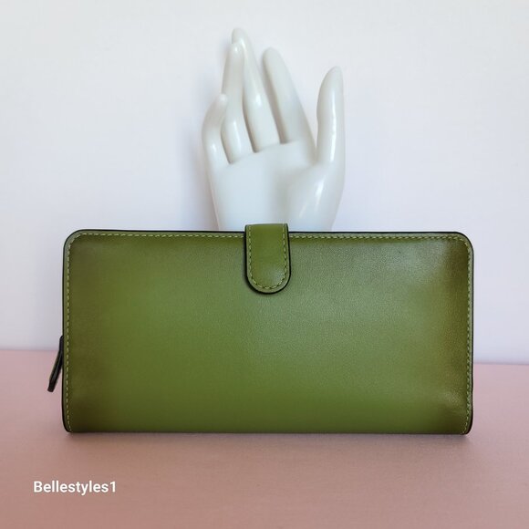 COACH Smooth Leather Skinny Snap-Tab Closure Wallet with ID Window- Dark Lime⭐🎈 - Picture 7 of 16